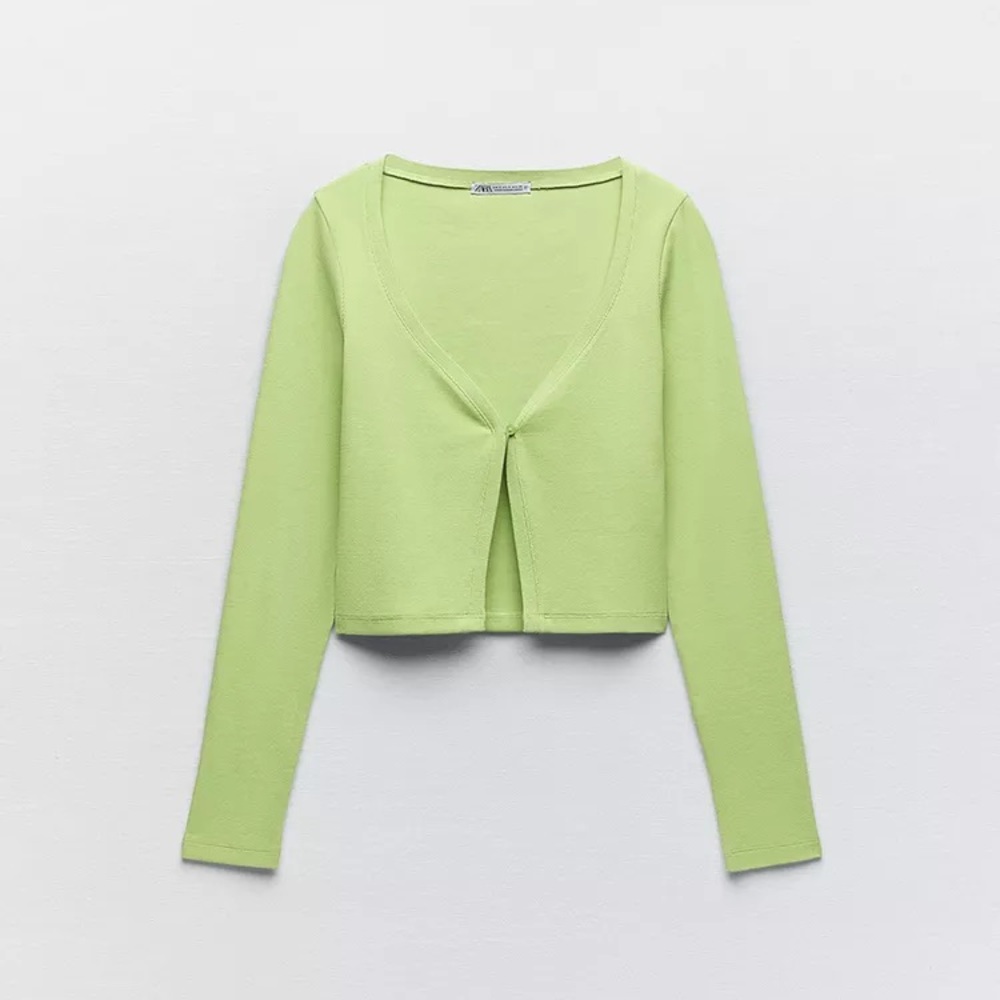 Zara Green Tie Front Crop Cardigan